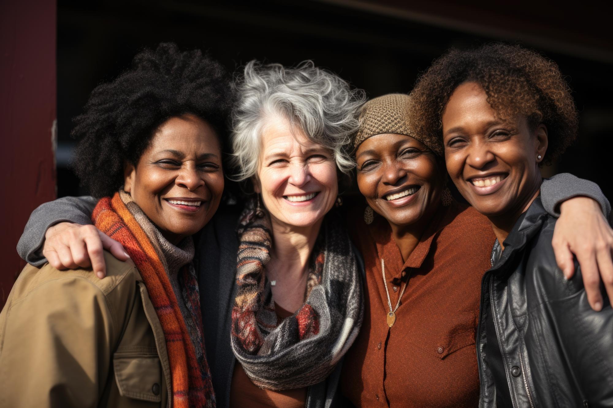 Older Muslim women socialising together at community event